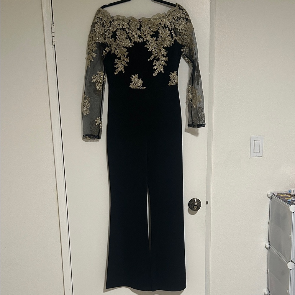 Elegant Black and Gold Lace Jumpsuit